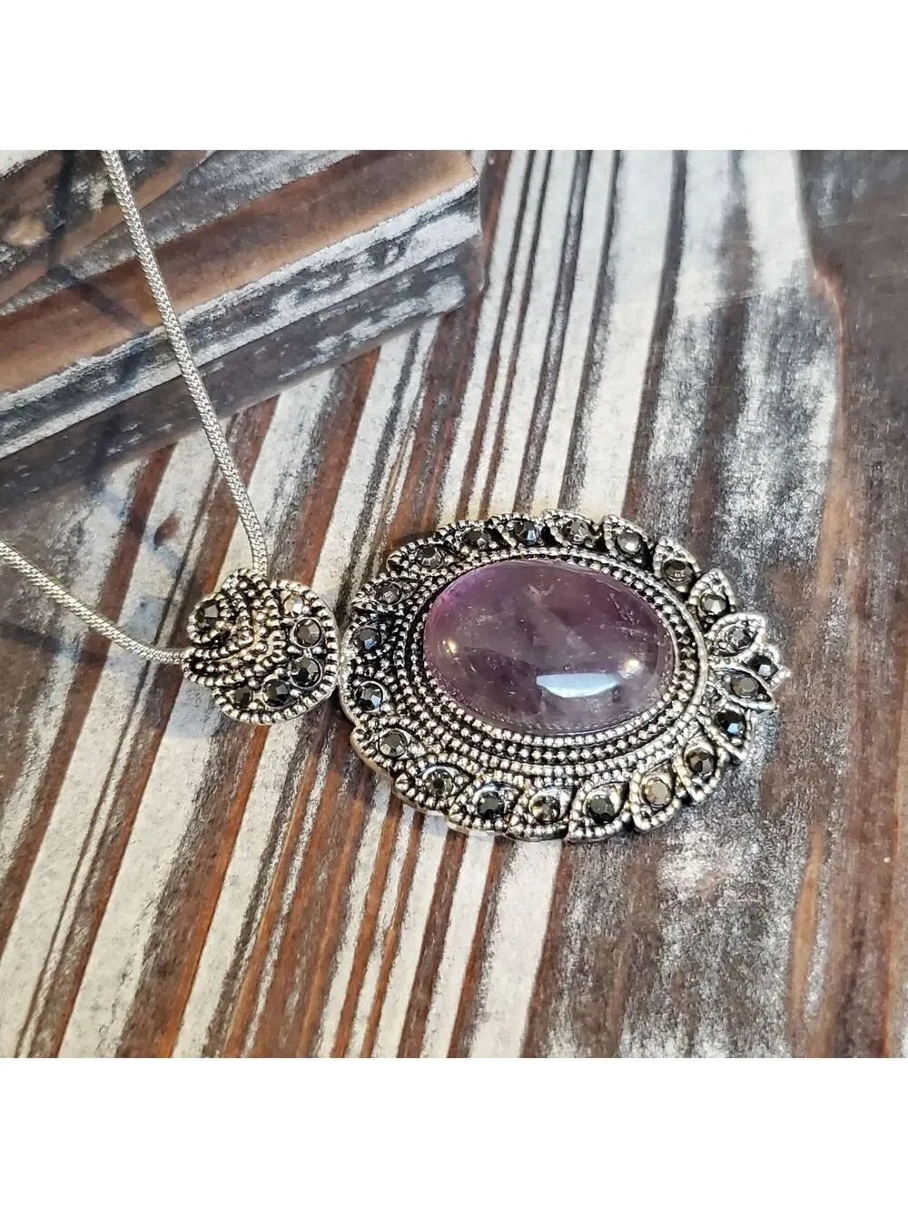 Victorian Style Necklace Silver Amethyst